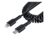 StarTech.com 50cm/20in USB C to Lightning Cable, MFi Certified, Coiled iPhone Charger Cable, Black, Durable and Flexible TPE Jacket Aramid Fiber, Heavy Duty Coil Charging Cable - Right-angle